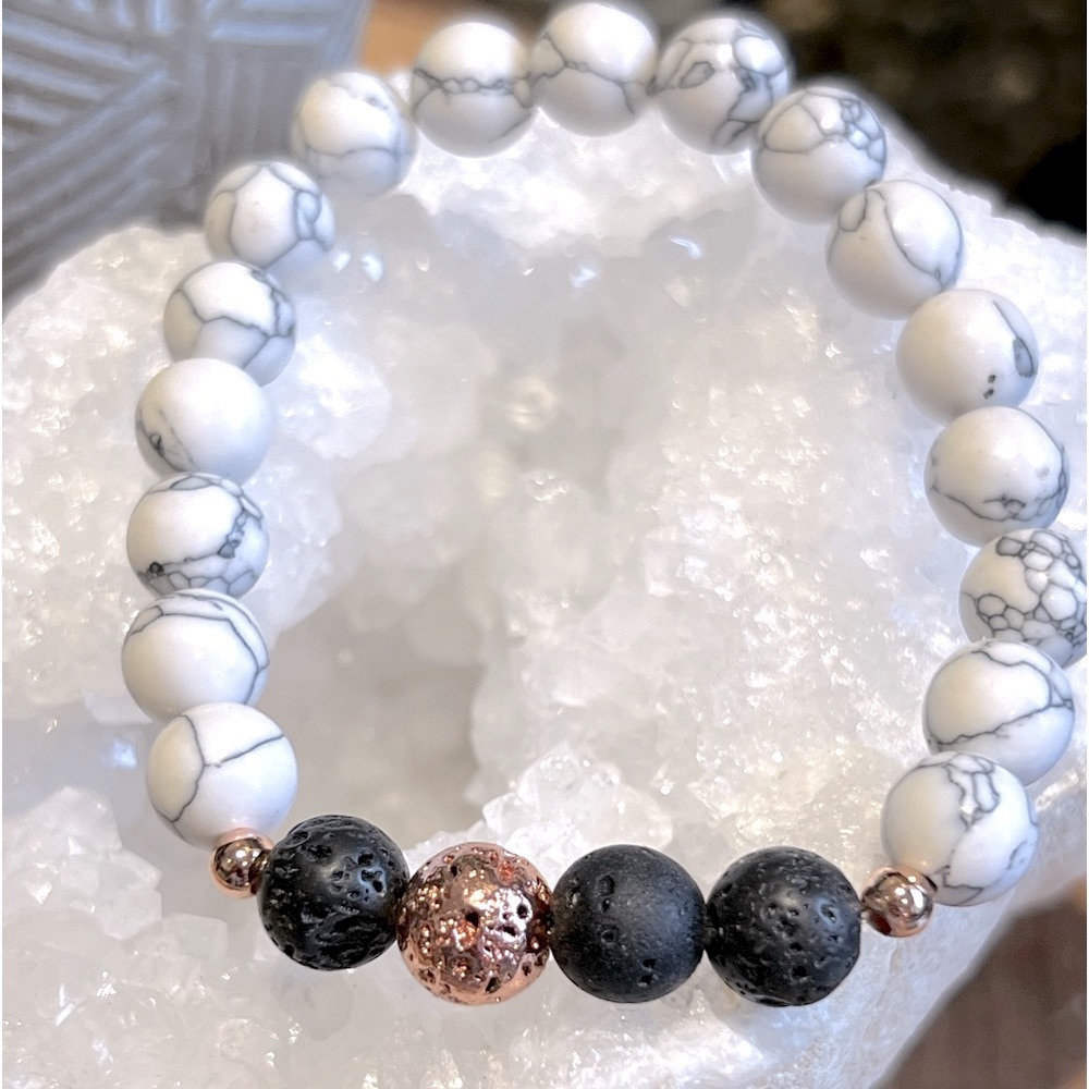 Gemstone Bracelet ✨ Black and Rose Gold Lava Rock with Howlite ✨
